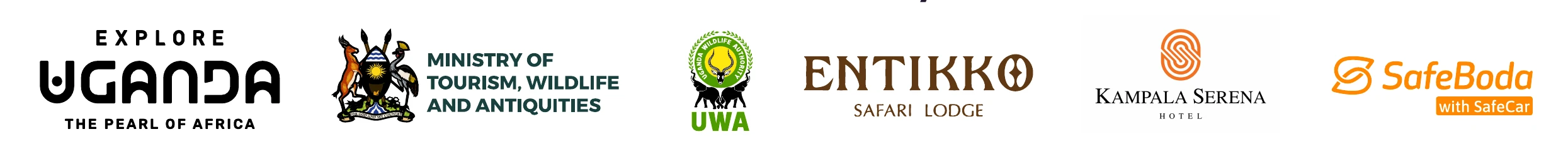 Explore Uganda, Ministry of Tourism Wildlife and Antiquities, Uganda Wildlife Authority, Entikko Safari Lodge, Kampala Serena Hotel, SafeBoda